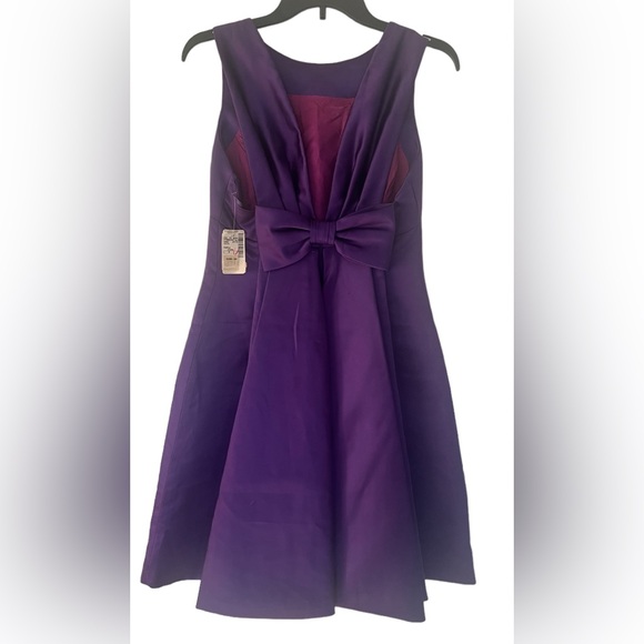 NWT Kay Unger Fit & Flair Satin Sleeveless Open Back with Bow Purple Sz2 - Picture 2 of 16